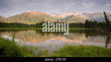 Un tarn le long des montagnes Chugach et l'autoroute 1 en Alaska Banque D'Images