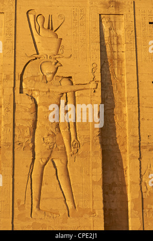 Bas-relief sur les murs, Temple d'Horus, Edfou, Egypte, Afrique du Nord, Afrique Banque D'Images