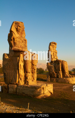 Colosses de Memnon, sculpté pour représenter la xviiième dynastie pharaon Aménophis III, rive ouest du Nil, à Thèbes, Egypte Banque D'Images