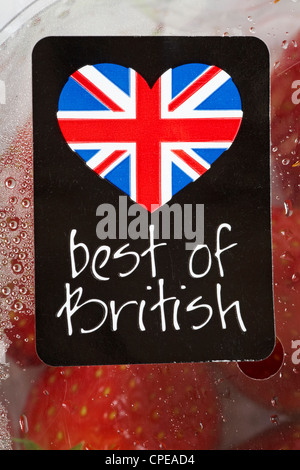 Best of British étiquette collée sur le paquet de fraises glacée Banque D'Images