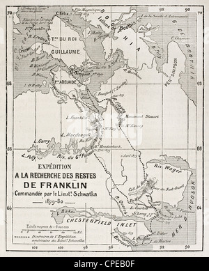 Recherche de l'expédition Franklin, Schwatka circuit carte ancienne Banque D'Images