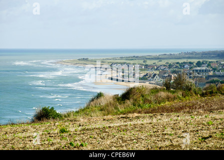 Gold Beach, débarquement en Normandie des Alliés,D-Day,les ports artificiels,Ports,Maisons, Villas,Ville,Arromanches les Bains,Normandie,France Banque D'Images