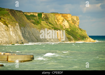 Gold Beach, débarquement en Normandie des Alliés,D-Day,les ports artificiels,Ports,Maisons, Villas,Ville,Arromanches les Bains,Normandie,France Banque D'Images