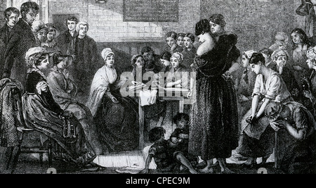 ELIZABETH FRY (1780-1845), réformateur social Anglais visite d'une prison de femmes tirées en 1871. Banque D'Images