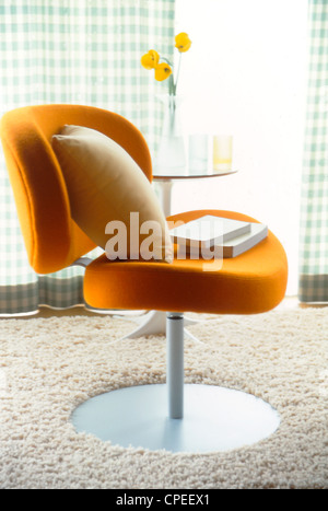 Fauteuil avec coussin moderne placé sur un tapis Banque D'Images