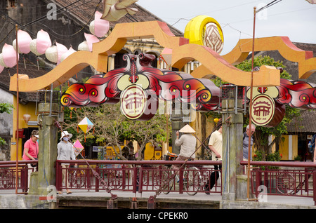 Vietnam, Da nang hoi An historique., important port de commerce à partir de la 15ème-19ème siècle. une passerelle à Hoi An. Banque D'Images