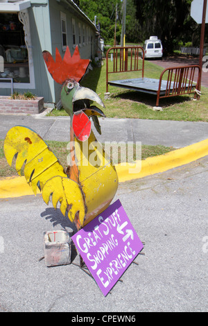 Florida Hernando County,Brooksville,sculpture métallique,rooster,vente au détail,vente de vitrine,marchandise,emballage,marques,Americana,les visiteurs Voyage t Banque D'Images