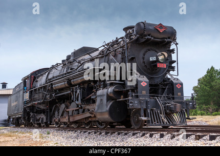 1927 moteur à vapeur grande puissance Lima 610, configuration 2-10-4 roues, classification « Texas Class » chez « Texas State Railroad », Palestine, Texas. Banque D'Images