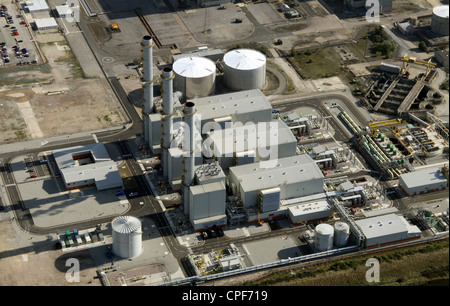Vue aérienne d'une centrale électrique alimentée au gaz à grain, dans le Kent Banque D'Images
