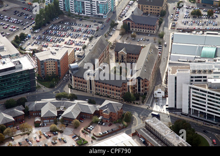 Vue aérienne de l'ancienne Place Victoria et du Yorkshire Forward HQ sur Victoria Road, Leeds Banque D'Images