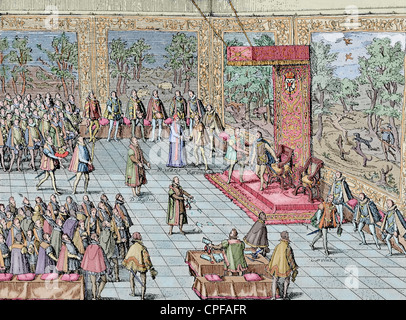 Charles I d'Espagne et V de l'Allemagne (1500-1558). Abdication de Charles V à Bruxelles, 1555, à son fils Philippe II d'Espagne. Banque D'Images