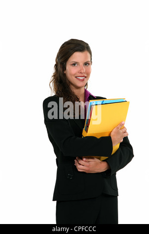 Woman holding folders Banque D'Images