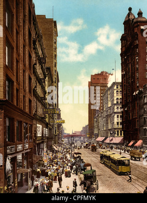 State Street au nord de Madison, Chicago, Illinois, vers 1900 Banque D'Images