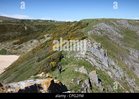 La vue de grande Torr à Penmaen Burrows Oxwich Bay Gower Wales UK Banque D'Images