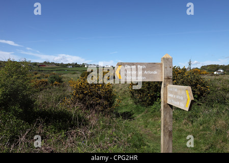 Sentier des signe à Nicholaston et trois falaises Bay sur Penmaen Burrows Oxwich Bay South Gower Wales UK Banque D'Images