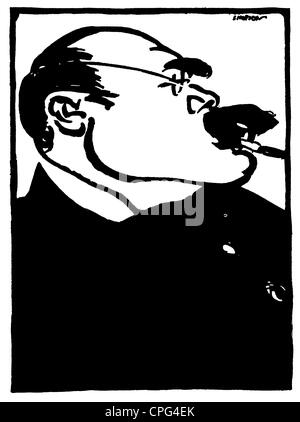 Kipling, Rudyard, 1865-1936, auteur/écrivain britannique, caricature de Joseph Simpson,
