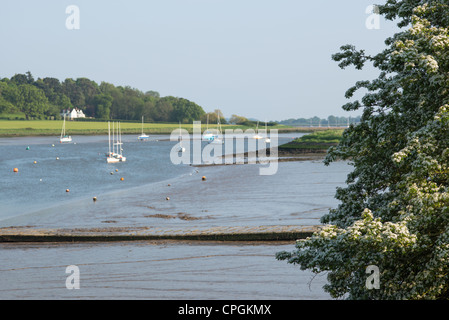 Bateaux dans l'estuaire de la rivière Deben, Woodbridge, Suffolk, UK Banque D'Images