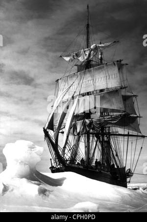 Scott, Robert Falcon, 6.6.1868 - 29.3.1912, explorateur de l'Antarctique britannique, expédition à l'Antarctique 1910 - 1912, son navire « Terra Nova » est coincé dans la glace, Banque D'Images