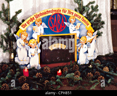 Publicité, pour radio Saba 521 W, décoration de Noël, écran de stand-up pour les vitrines de magasin de radio, Allemagne, 1933, droits supplémentaires-Clearences-non disponible Banque D'Images