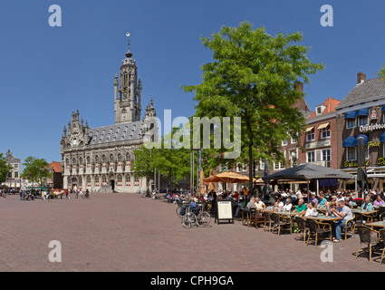 Pays-bas, la Hollande, l'Europe, Middelburg, ville, village, été, personnes, piscine, café, hôtel de ville Banque D'Images