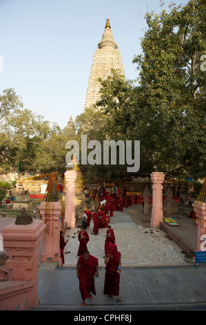 Temple de la Mahabodhi, Bodh Gaya, Bihar, Inde Banque D'Images