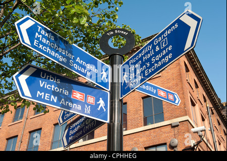 Une zone piétonne Rue directionnel situé sur Tib Street dans le quartier Nord de Manchester. Banque D'Images