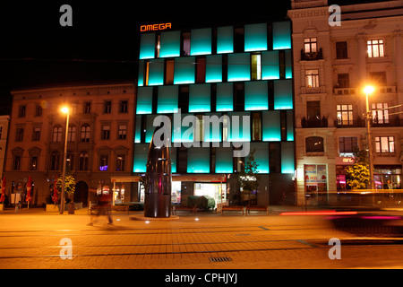 Soirée Quitet sur la place principale (Namesti Svobody), Brno, grande ville industrielle, capitale de la Moravie en République tchèque, mai 2011 Banque D'Images