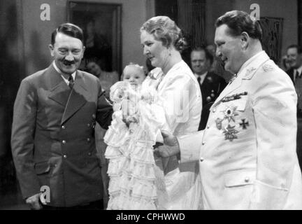 Emmy, Adolf Hitler et Hermann Goering à Edda's baptême 1938 Banque D'Images