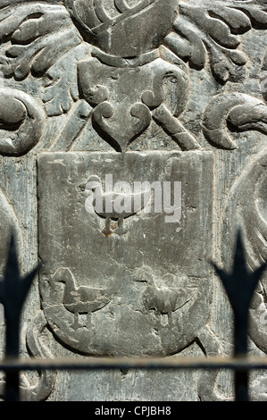 Détail sculpté d'une plaque, Sint Matthias Kerk (l'église Saint Matthieu), Maastricht, Limbourg, Pays-Bas, l'Europe. Banque D'Images