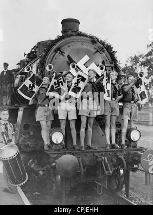 Train spécial de la jeunesse d'Hitler sur le congrès de Nuremberg, 1934 Banque D'Images