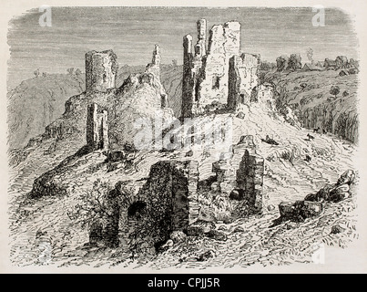 Ruines du château de Crozant vue ancienne, Limousin, France Banque D'Images