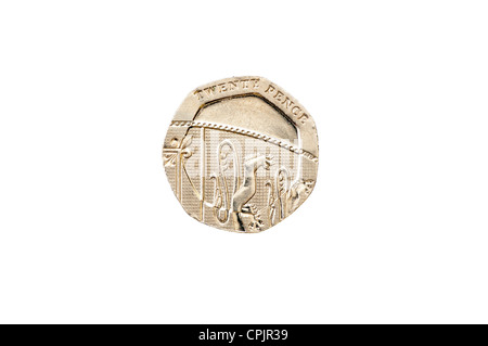 Vingt Pence Coins 20p fr Service Banque D'Images