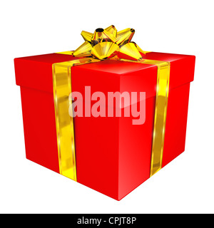 Boîte cadeau rouge avec du ruban d'or Banque D'Images