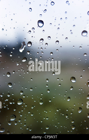 Gouttes de pluie sur la vitre. Banque D'Images