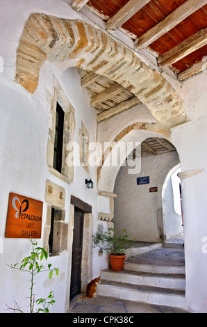 "Magnifique" ou "tiasto teasto' (galerie voûtée) près de l'une des portes du château de Sanoudos, Chora de Naxos, Grèce Banque D'Images