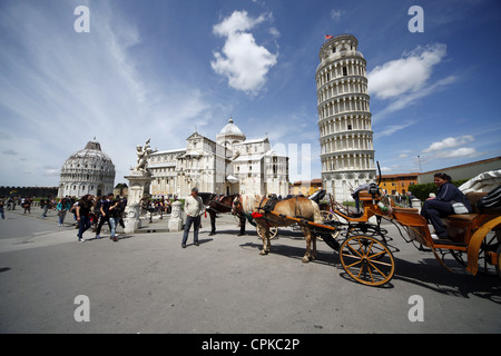 Transport de chevaux LA CATHÉDRALE ST MARY & Tour De Pise Pise Toscane Italie 08 Mai 2012 Banque D'Images