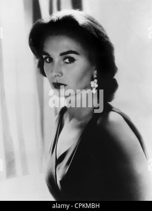 Un portrait en noir et blanc du film star Jean Simmons, représenté à Los Angeles en 1949. Elle sourit à la caméra. Banque D'Images