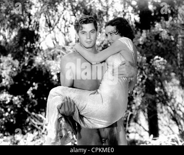 Johnny Weissmuller, et Maureen O'Sullivan, représenté comme Tarzan et Jane. Banque D'Images