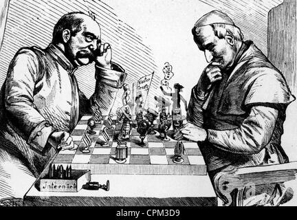 Caricature : Otto von Bismarck et le Pape Pie IX en jouant aux échecs Banque D'Images