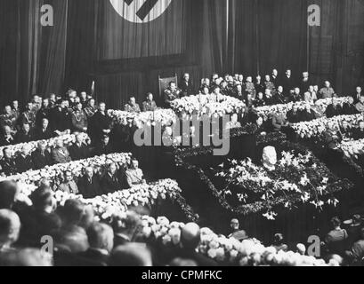 Service funéraire pour Paul von Hindenburg dans le Reichstag allemand, 1934 Banque D'Images