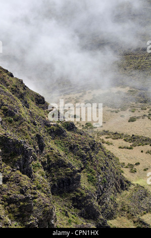 Les nuages rouler dans Halemauu le long de la piste du parc national de Haleakala Maui, Hawaii Banque D'Images