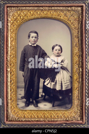 Personnes, enfants, frère et sœur, couleur de couleur, Allemagne, vers 1870, droits additionnels-Clearences-non disponible Banque D'Images