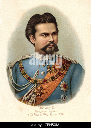 Roi Ludwig II de Bavière, 25.8.1845 - 13.6.1886, portrait, lithographie, Allemagne, vers 1900, Banque D'Images