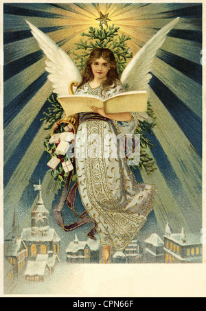 Noël, ange de Noël avec de bonnes nouvelles, carte postale, Allemagne, 1913, droits supplémentaires-Clearences-non disponible Banque D'Images