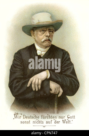 Bismarck, Otto von, 1.4.1815 - 30.7.1898, politicien allemand, chancelier de l'Empire allemand 1871 - 1890, demi-longueur, célèbre citation d'un discours du Reichstag: "WIR Deutsche fuerchten nur Gott und sonst nichts auf der Welt" (Nous les Allemands n'avons pas peur de quoi que ce soit dans le monde), lithographie, Allemagne, 1897, 1897, 1897, Banque D'Images