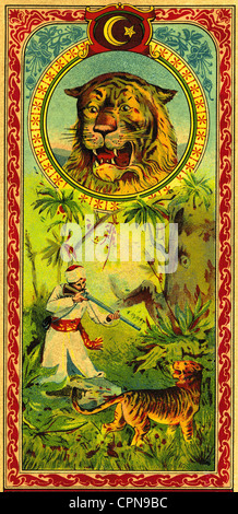 Chasse, chasse au tigre, chasseur avec tigre, insert pour fès, Turquie, vers 1920, droits additionnels-Clearences-non disponible Banque D'Images