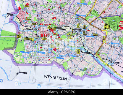 Cartographie, carte de la ville, Berlin est, détail: Berlin-Mitte, Allemagne de l'est, 1980, droits supplémentaires-Clearences-non disponible Banque D'Images