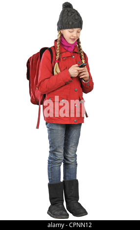 Les gens, les enfants, filles, lycéenne, 11 ans, élève de l'école de grammaire de la 6e à la classe sur son mobile, l'Allemagne, l'Additional-Rights Clearance-Info-Not-Available- Banque D'Images