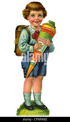 Pédagogie, école, élève avec schultuete, rebuts-image, lithographie, Allemagne, vers 1927, droits additionnels-Clearences-non disponible Banque D'Images