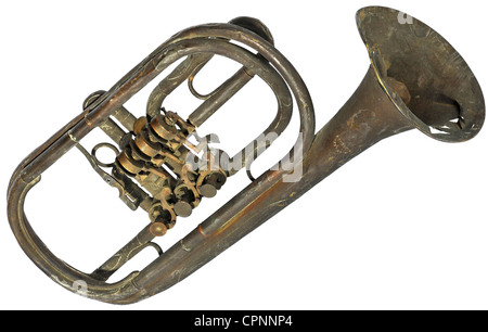 Musique, instruments, instruments à vent, flugelhorn, flugelhorn rotatif, avec trois vannes rotatives, fabriqué par W. Keller Munich, Allemagne, vers 1890, droits additionnels-Clearences-non disponible Banque D'Images